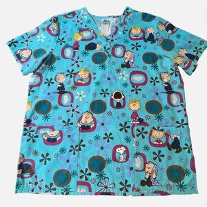 Peanuts Sally Linus Snoopy Women's Scrub Top Shirt Size Medium Nurse Vet Tech